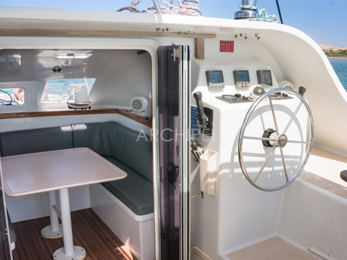 The helm station and the interior lounge.. The helm station and the interior lounge.